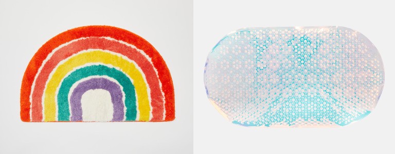 Rainbow bath rug and iridescent non-slip bath mat