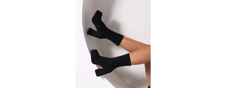 Black suede chunky heeled boots