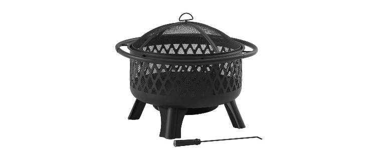 Steel black fire pit with matching fire poker