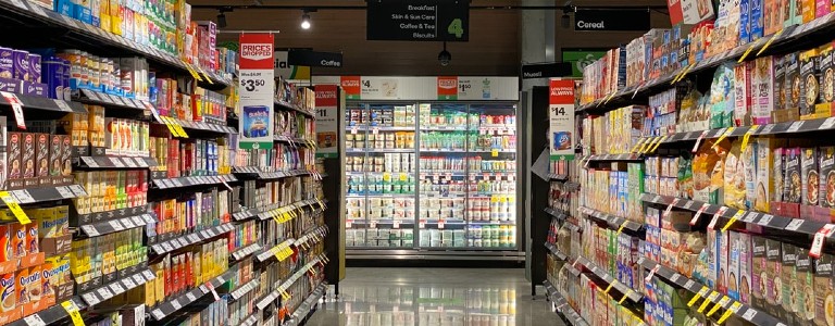 A grocery aisle at a supermarket