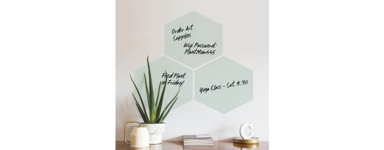 Hexagon-shaped dry erase wall decals