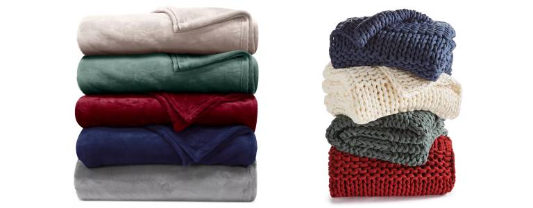 Pile of Lauren Ralph Lauren Micromink Plush Blankets and Pile of Oake Chunky Knit Throws