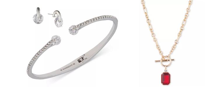 Givenchy Floating Stone & Crystal Cuff Bangle Bracelet & Matching Stud Earrings Set and Lauren Ralph Lauren Gold-Tone Crystal & Stone 17" Pendant