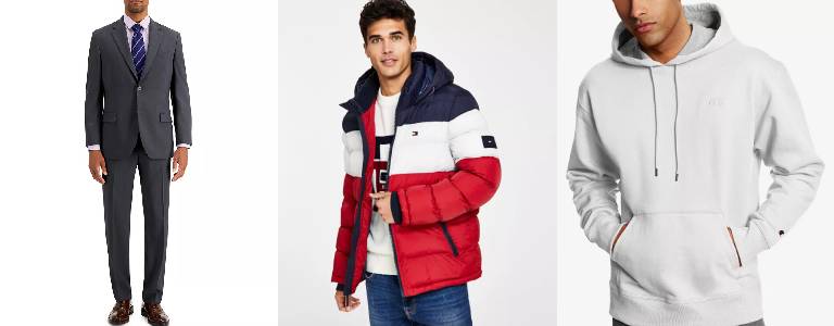 Nautica Modern-Fit Bi-Stretch Suit, Tommy Hilfiger Quilted Puffer Jacket and Champion Powerblend Fleece Hoodie
