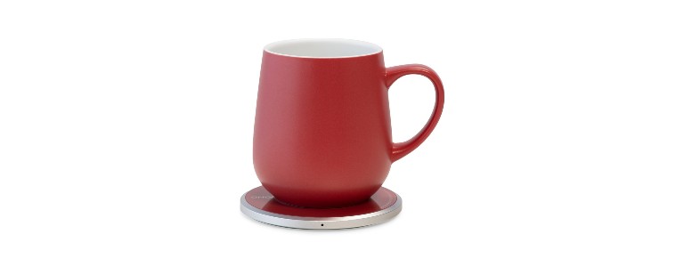 OHOM Ui self-heating mug and charging pad set in red