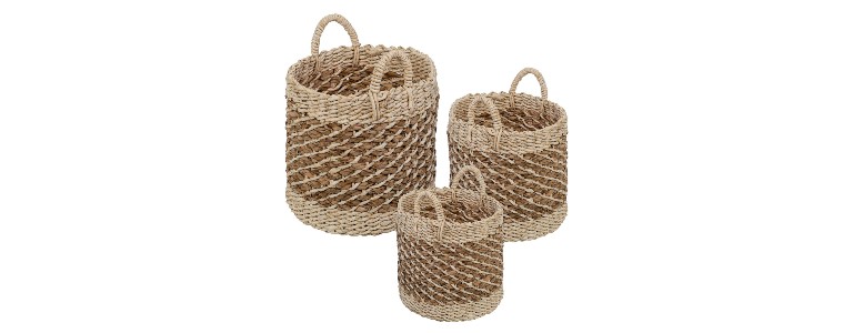 Three storage woven baskets