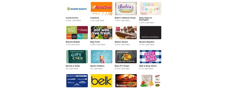 A selection of TopCashback's digital store gift cards
