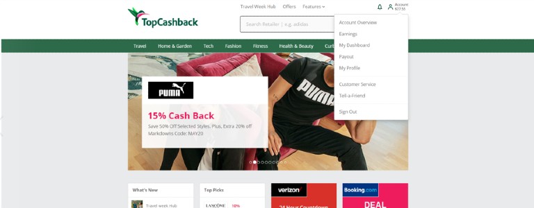 TopCashback Homepage