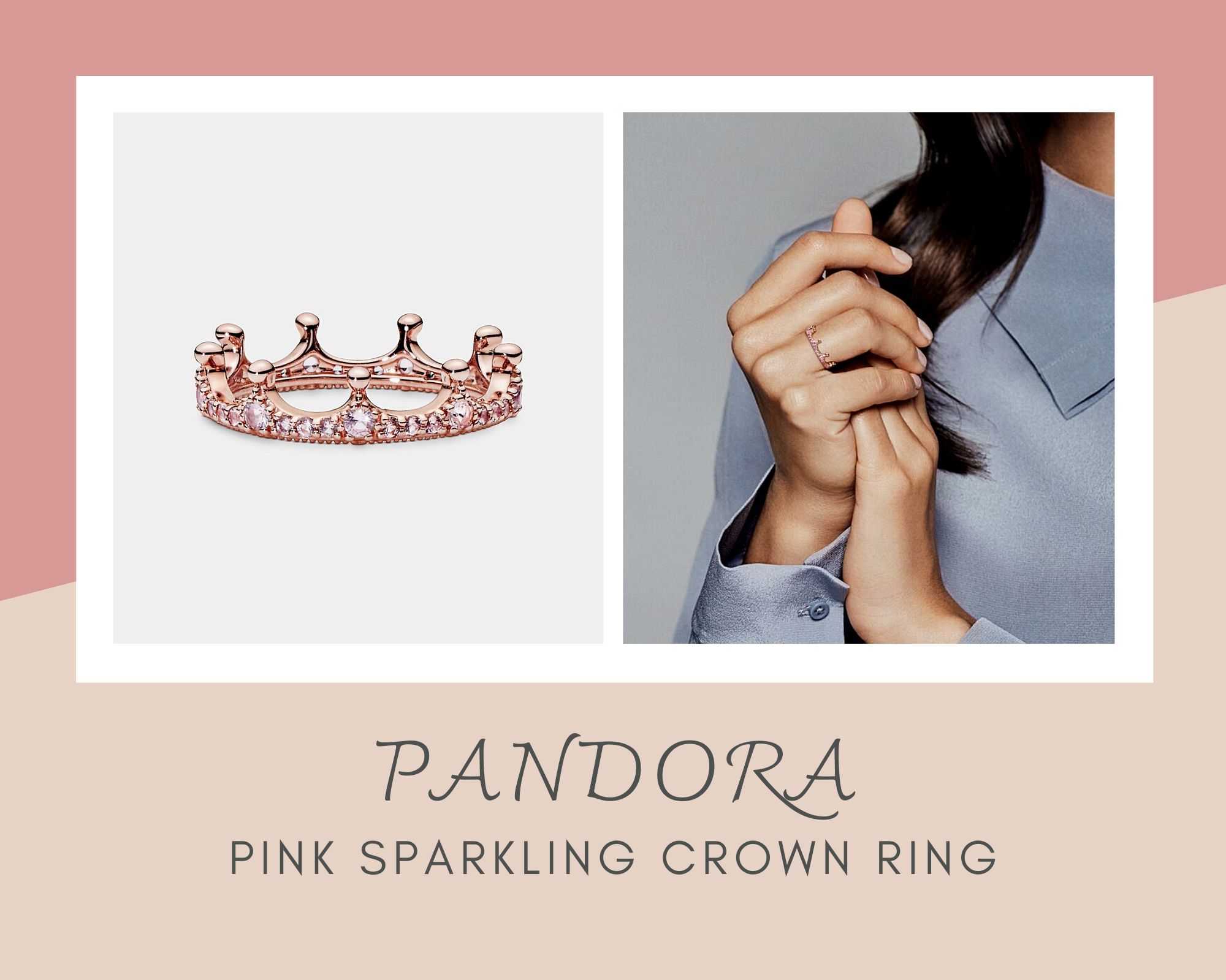 Pandora潘多拉粉红皇冠公主戒指
